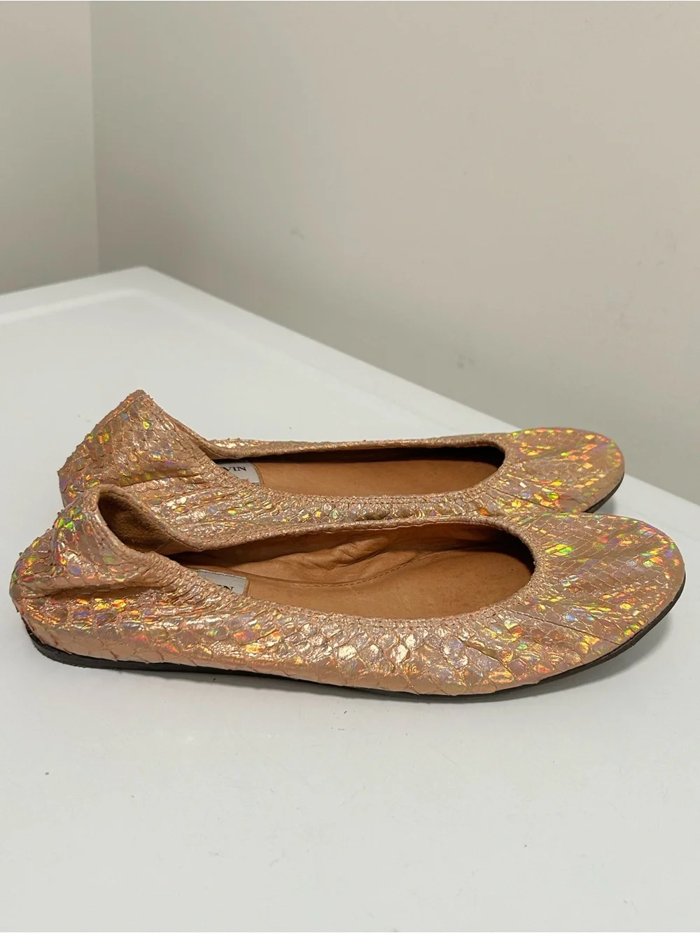 Lanvin Iridescent Snake Embossed Ballet Flats Pink Size 9 US 39.5 EU